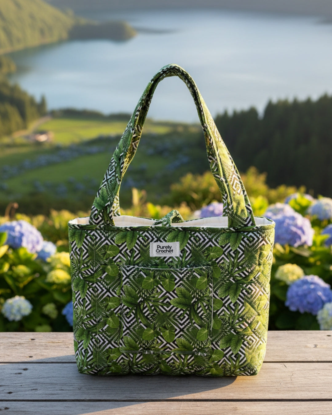 Tote Bag com bolso & suporte para chaves