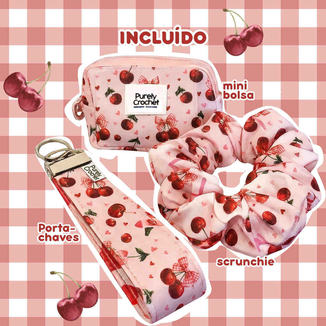 srunchie, mini bolsa, porta-chaves rosa