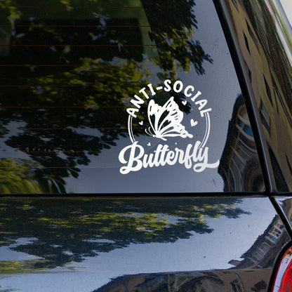 Adesivo de vinil para carro - Anti-Social Butterfly no carro